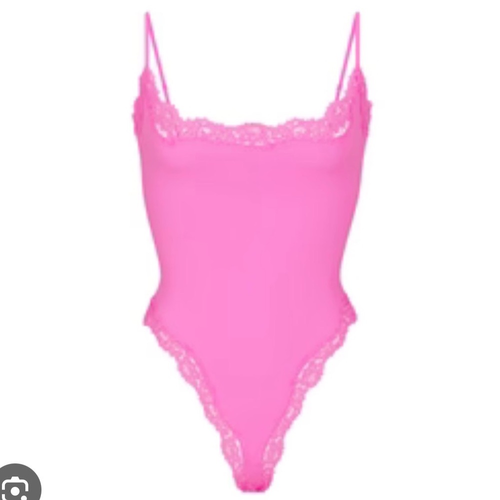 Skims Pink Lace Trim Bodysuit